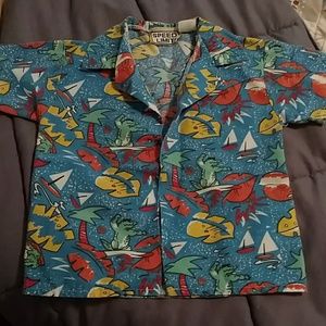 🎯 Boys sz 4  Beach Themed Shirt Summertime Crabs, Sailboats,Fish, 🐠,Palm Trees